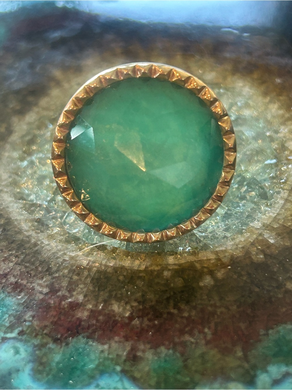 Aqua Chalcedony Doublet Bronze Ring Sz 7
